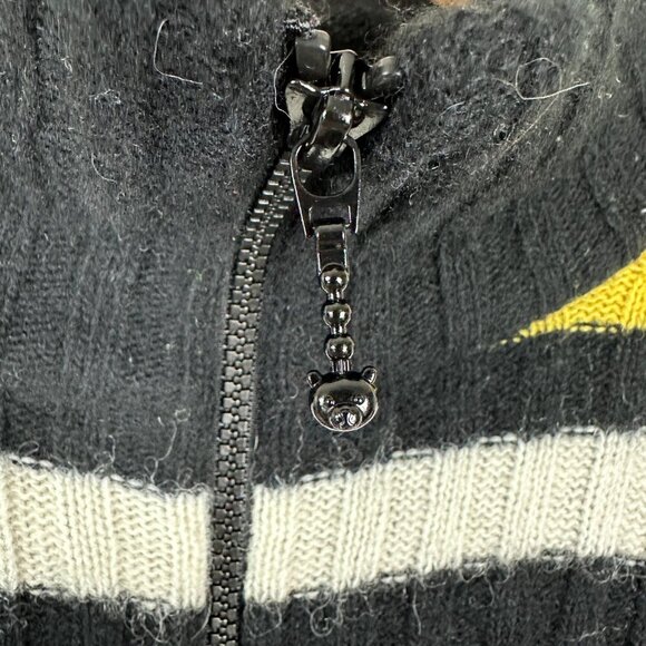 Teddy Fresh Women's Sweater Fair Isle Merino Wool Full Zip Black White Medium - Picture 6 of 6